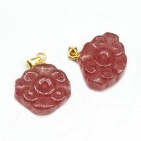 Wisior z naturalnego kwarcu, Strawberry Quartz, ze Stop cynku, DIY, czerwony, 18x18x7mm, sprzedane przez PC