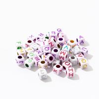 Alphabet Acrylic Beads Square painted DIY & with letter pattern mixed colors Sold By G