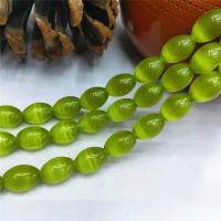 Katten Oog Sieraden Kralen, Cats Eye, Ovaal, gepolijst, DIY, groen, 10x14mm, Per verkocht 38 cm Strand