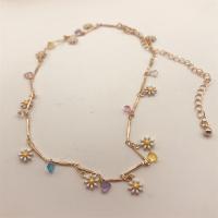 Sinc Alloy Jewelry muince, le Gemstone, le 3.9 inch slabhra extender, Daisy, plátáilte, do bhean & cruan, dathanna níos mó le haghaidh rogha, Fad Thart 13.7 Inse, Díolta De réir PC