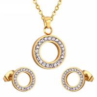 Parures de bijoux en acier inoxydable, Boucle d’oreille stud & collier, Rond, Placage, pavé de micro zircon & pour femme, plus de couleurs à choisir, 19*15mm,11mm, Longueur 17.72 pouce, Vendu par fixé