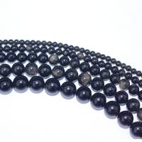 Χρυσό Obsidian Χάντρα, Γύρος, DIY, μαύρος, Sold Per 40 cm Strand