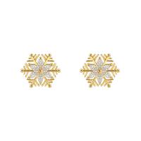 Øremærkning af zinklegeret stud, Zinc Alloy, Snowflake, for kvinde & med rhinestone, gylden, 40x8mm, Solgt af par