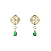 Zinc Alloy Oorbellen, met Emerald, plated, voor vrouw & met strass, gemengde kleuren, 23x14mm, Verkocht door pair