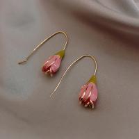 Boucles d'oreilles en alliage de zinc, Tulip, Plaqué d'or, pour femme & émail, couleurs mélangées, 40x8mm, Vendu par paire