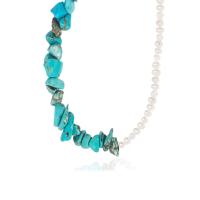 Collier turquoise de mode, laiton, avec turquoise & perle d'eau douce cultivée, Plaqué d'or, pour femme, couleurs mélangées, 10mm, Longueur 46 cm, Vendu par PC