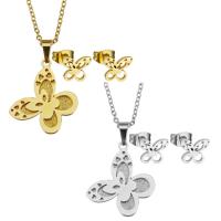 Zinc Alloy émail Pendants, Boucle d’oreille stud & collier, acier inoxydable, papillon, Placage, pour femme, plus de couleurs à choisir, 19*22mm,1.5mm,8*7mm, Longueur 17 pouce, Vendu par fixé