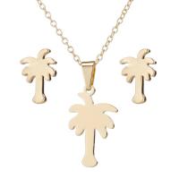 Edelstahl Schmucksets, Stud Ohrring & Halskette, Palm Tree, plattiert, 2 Stück & Modeschmuck & für Frau, keine, Länge 17.72 ZollInch, verkauft von setzen