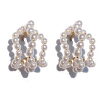 Bijoux boucles d'oreilles, laiton, avec perle de plastique, 925 thaïlande argent sterling boucle d'oreille anneau, Plaqué d'or, pour femme, couleurs mélangées, 30x20mm, Vendu par PC