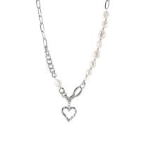 Kunststof parel ketting, Zinc Alloy, met Plastic Pearl, Hart, plated, voor vrouw, gemengde kleuren, 20mm, Lengte 43.5 cm, Verkocht door PC