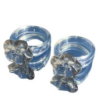 Resin fingerring, Flower, gennemsigtig & for par, flere farver til valg, 26x20mm, Indvendig diameter:Ca. 1.7mm, 50pc'er/Bag, Solgt af Bag