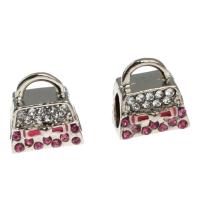 Zinklegering European Beads, Zinc Alloy, Handtas, DIY & met strass, gemengde kleuren, 10x10x7mm, Verkocht door PC