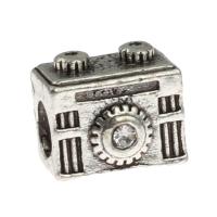 Zinklegering European Beads, Zinc Alloy, Camera, met strass, zilver, 9x10x9mm, Verkocht door PC