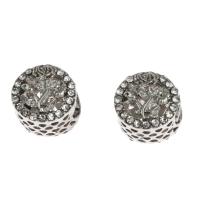 Zinc Alloy European Beads Round DIY & with rhinestone silver color Sold By PC