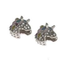 Zinc Alloy European Beads Unicorn DIY & enamel & with rhinestone silver color Sold By PC