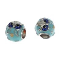 Zinc Alloy European Beads Round painted DIY & enamel & with rhinestone mixed colors Sold By PC