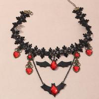 Ketting Halloween, Zinc Alloy, met Kant & Acryl, met 3.34 extender keten, plated, Halloween ontwerp & mode sieraden & Halloween Jewelry Gift & voor vrouw, zwart en rood, Lengte 13.62 inch, Verkocht door PC