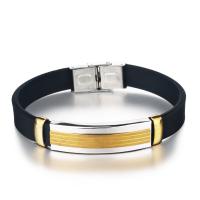 Silikone Armbånd, Silicone, med Stainless Steel, guldfarve belagt, mode smykker & Unisex, gylden, 205x10mm, Solgt af PC