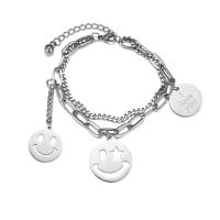 Bijoux bracelet en acier inoxydable, Visage de sourire, Placage de couleur argentée, Double couche & bijoux de mode & pour femme, argent, protéger l'environnement, sans nickel, plomb et cadmium, 170mm, Vendu par brin