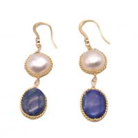 Boucles d'oreilles en perles d'eau douce, laiton, avec perle d'eau douce cultivée, Plaqué or 18K, pour femme, bleu, 55mm, Vendu par paire