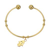 acier inoxydable bracelet manchette, Mal Hamsa yeux, pour femme, doré, 10*12mm,2mm, Diamètre intérieur:Environ 59mm, Vendu par PC