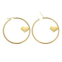 Mens acier inoxydable Hoop boucles d'oreilles, pour femme, doré, 50x53mm, Vendu par paire