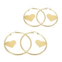 Mens acier inoxydable Hoop boucles d'oreilles, avec le motif de coeur & normes différentes pour le choix & pour femme, doré, Vendu par paire