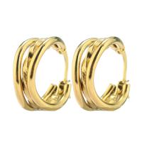 Mens acier inoxydable Hoop boucles d'oreilles, pour femme, doré, 20x22mm, Vendu par paire