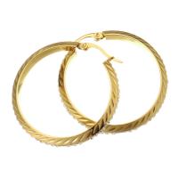 Mens acier inoxydable Hoop boucles d'oreilles, pour femme & avec strass, doré, 38x40mm, Vendu par paire