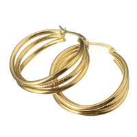 Mens acier inoxydable Hoop boucles d'oreilles, pour femme, doré, 30x32mm, Vendu par paire