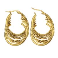 Mens acier inoxydable Hoop boucles d'oreilles, pour femme, doré, 25x37mm, Vendu par paire