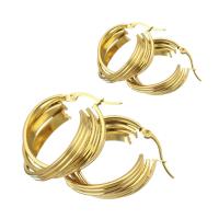 Mens Stainless Steel Hoop Earring, forskellig størrelse for valg & for kvinde, gylden, Solgt af par