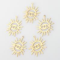 Colgantes de la joyería de cobre amarillo, metal, sol, con patrón de ojo, dorado, 25x23x1mm, Vendido por UD