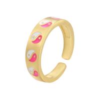 Mässing Cuff finger ring, 18K guldpläterad, Justerbar & Tai Ji & emalj, fler färger för val, 20x5.50mm, Innerdiameter:Ca 17mm, Säljs av PC