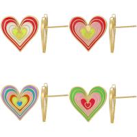 Brass Stud Earring Heart 18K gold plated enamel Sold By Pair