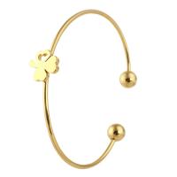 Roestvrij staal Manchet Bangle, Three Leaf Clover, voor vrouw, gouden, 11*14mm,2mm, Binnendiameter:Ca 61mm, Verkocht door PC