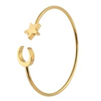 acero inoxidable Brazalete, Luna y estrella, para mujer, dorado, 13*12mm,13*14mm,3mm, diámetro interior:aproximado 59mm, Vendido por UD