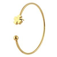 Roestvrij staal Manchet Bangle, Four Leaf Clover, voor vrouw, gouden, 12*19mm,3mm, Binnendiameter:Ca 59mm, Verkocht door PC