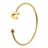 Roestvrij staal Manchet Bangle, Letter U, voor vrouw, gouden, 10*13mm,3mm, Binnendiameter:Ca 59mm, Verkocht door PC