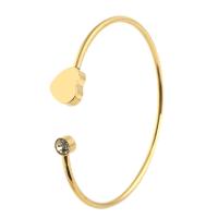 acero inoxidable Brazalete, Corazón, para mujer & con diamantes de imitación, dorado, 12*12mm,3mm, diámetro interior:aproximado 59mm, Vendido por UD