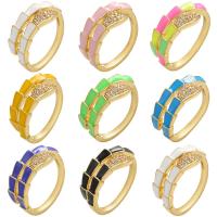 cobre Cuff Ring Finger, 18K banhado a ouro, micro pavimento em zircônia cúbica & esmalte, Mais cores pare escolha, 22x9.50mm, Diametro interno:Aprox 17mm, vendido por PC