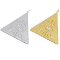 Pendentifs en laiton zircon cubique (CZ), triangle, Placage, avec diagramme de l'œil & pavé de micro zircon, plus de couleurs à choisir, 22x23mm, Trou:Environ 1.5mm, Vendu par PC