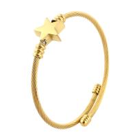 acero inoxidable Brazalete, Estrella, para mujer, dorado, 14*15mm,3mm, diámetro interior:aproximado 56mm, Vendido por UD