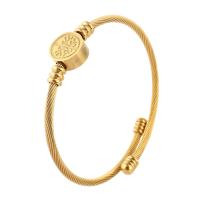 acero inoxidable Brazalete, árbol de la vida de diseño & para mujer, dorado, 13*13mm,3mm, diámetro interior:aproximado 58mm, Vendido por UD