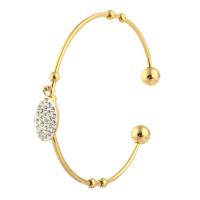 acier inoxydable bracelet manchette, pour femme & avec strass, doré, 11*15mm,2mm, Diamètre intérieur:Environ 60mm, Vendu par PC