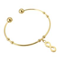 acier inoxydable bracelet manchette, Numéro 8, pour femme, doré, 7*17mm,2mm, Diamètre intérieur:Environ 59mm, Vendu par PC