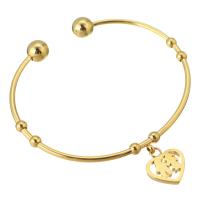 acero inoxidable Brazalete, Corazón, para mujer, dorado, 13*11mm,2mm, diámetro interior:aproximado 57mm, Vendido por UD