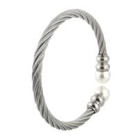 acero inoxidable Brazalete, con Perlas plásticas, para mujer, 10*10mm,5mm, diámetro interior:aproximado 56mm, Vendido por UD