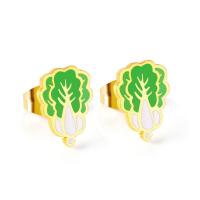 Stainless Steel Stud Earrings Cabbage gold color plated for woman Sold By Pair