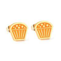 Roestvrij staal Stud Earrings, met glazuur, Taart, gold plated, voor vrouw, 11x9.80mm, Verkocht door pair